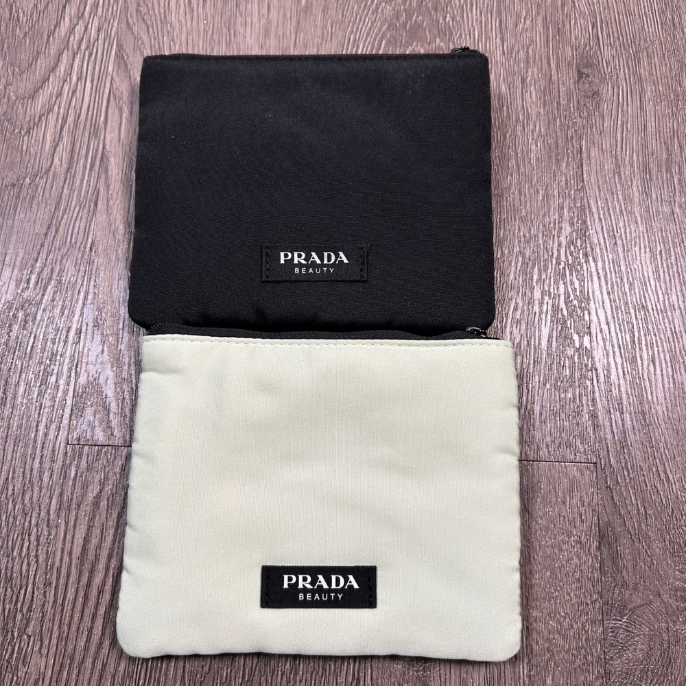 Prada Beauty Pouch Set Black Mint Green Canvas Makeup Bags Snaps